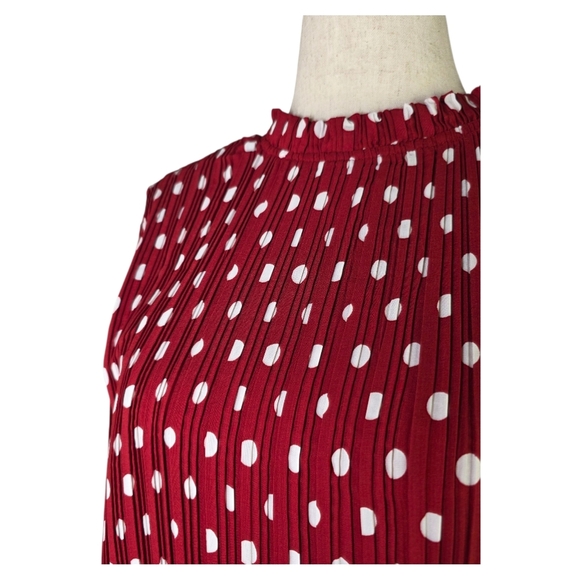 Lulus Pleat to Meet You Wine Red Polka Dot Long Sleeve Shift Mini Dress M - Picture 7 of 11